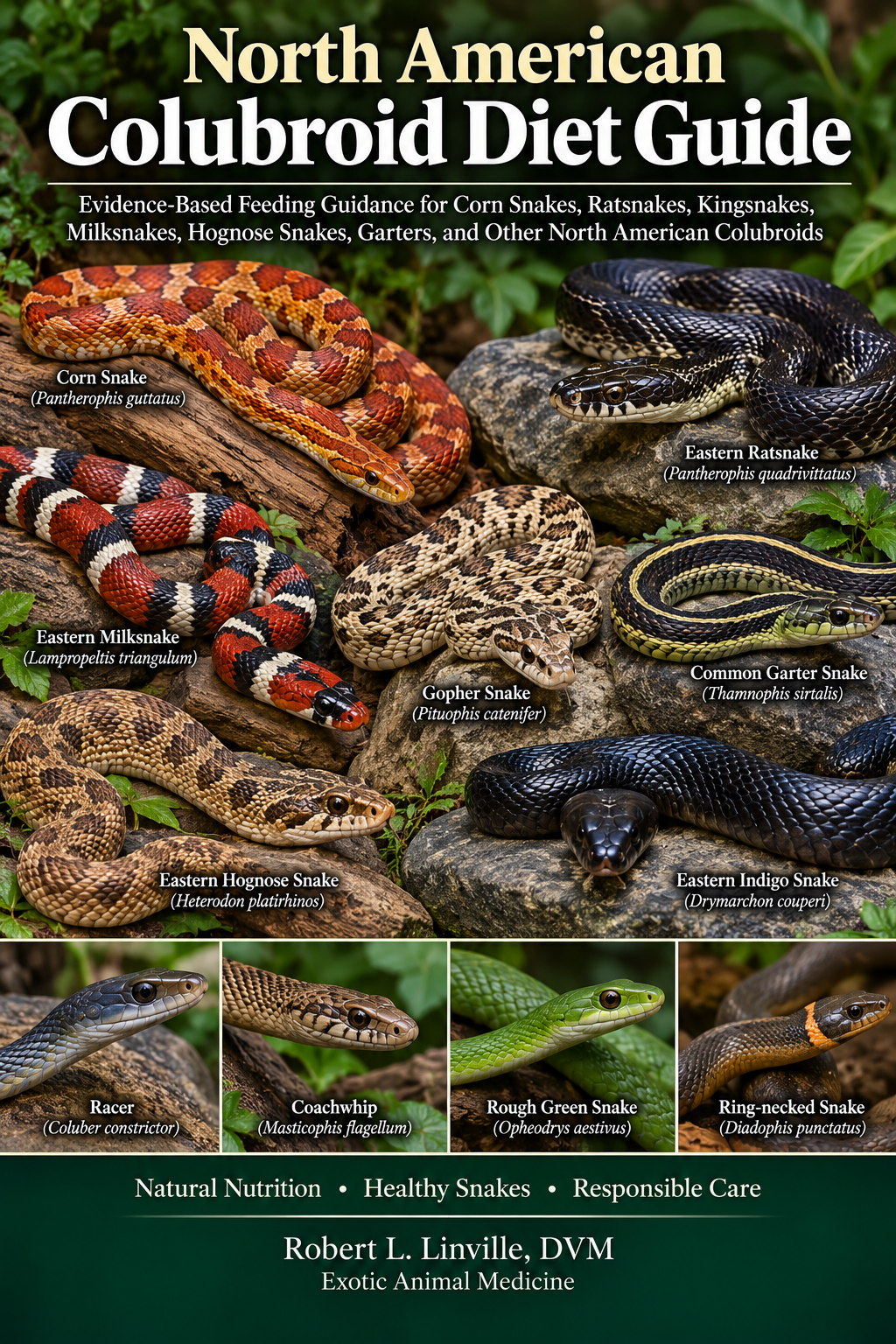 North American Colubroid Diet Guide cover showing representative North American colubroid snakes